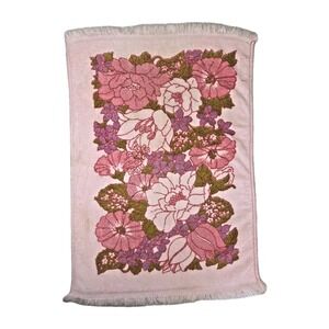 Vintage‎ 1970s Pink Floral Hand Towel Fringe Kentshire USA